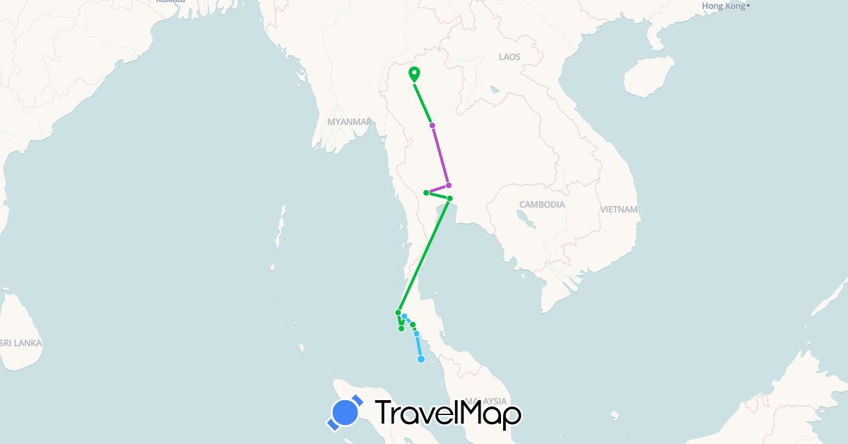 TravelMap itinerary: driving, bus, train, boat in Thailand (Asia)