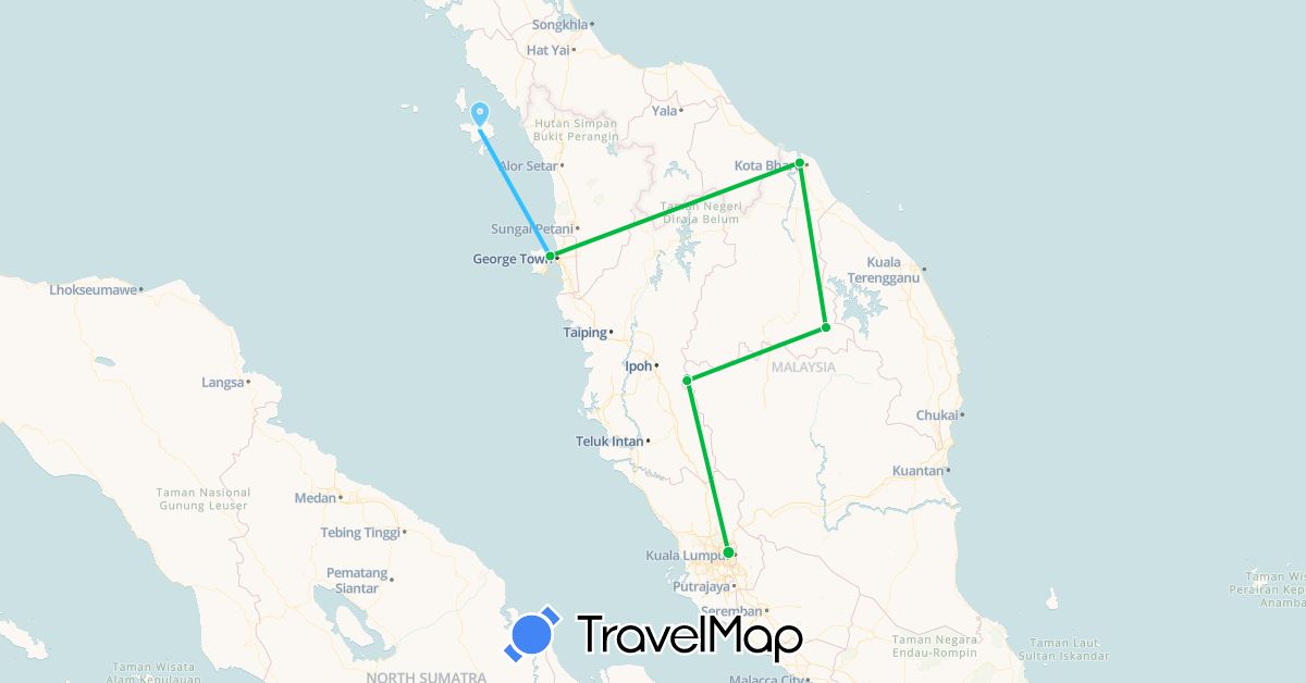 TravelMap itinerary: driving, bus, boat in Malaysia (Asia)